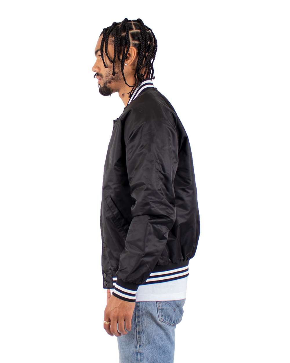 Men's Varsity Bomber Jacket - OnModelSide - B300C2503 - Black