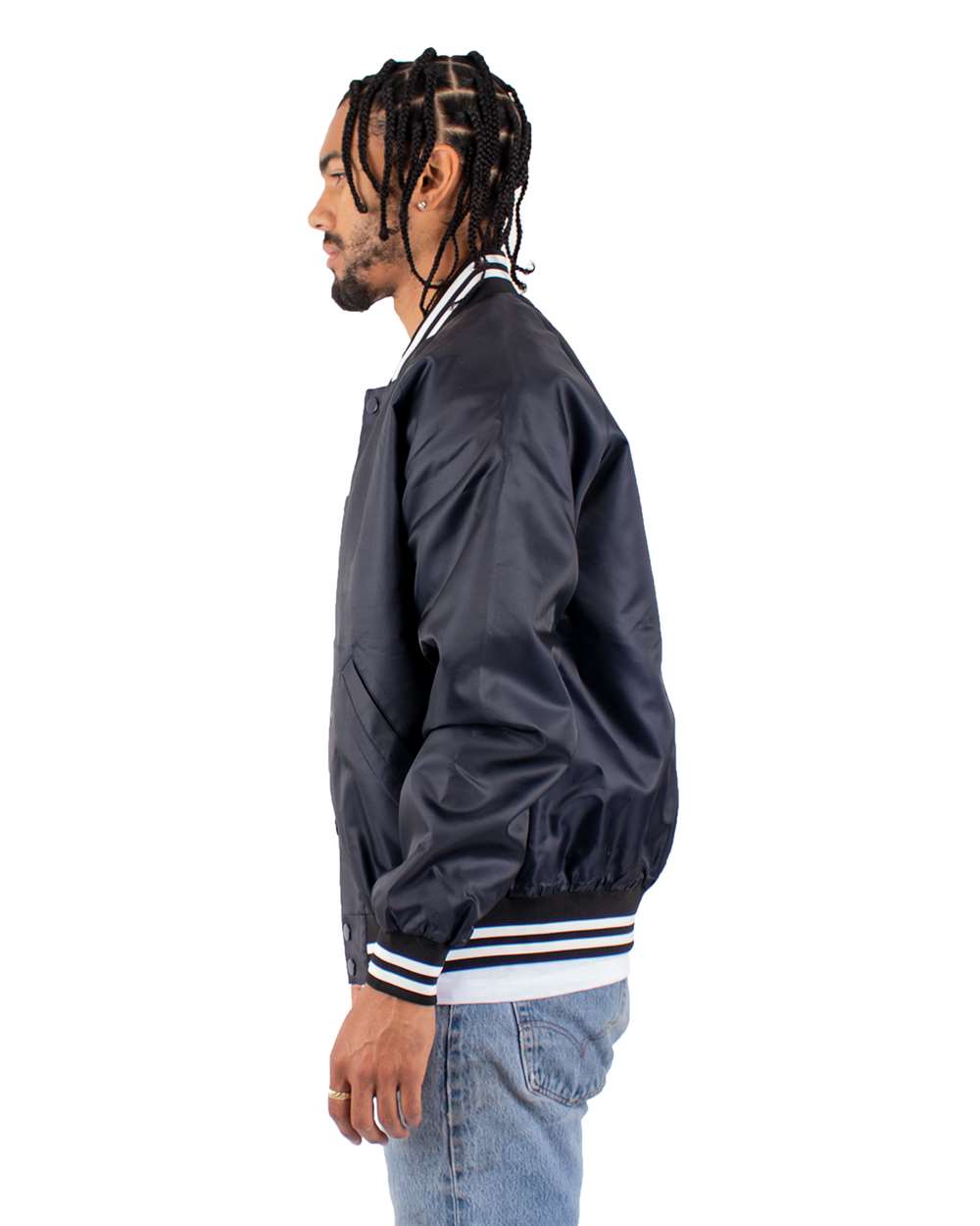 Men's Varsity Bomber Jacket - OnModelSide - B300C2653 - Navy