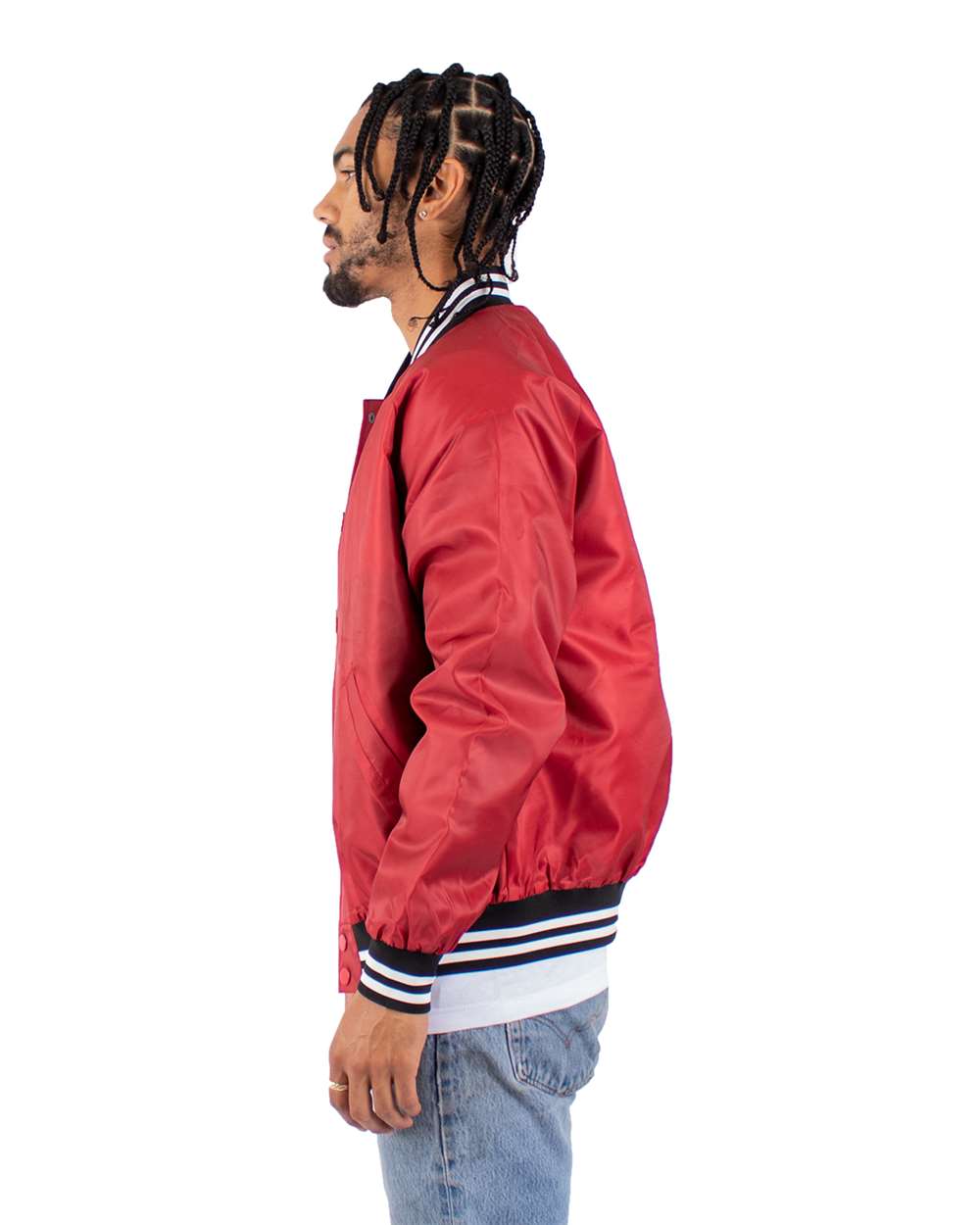 Men's Varsity Bomber Jacket - OnModelSide - B300C2703 - Red