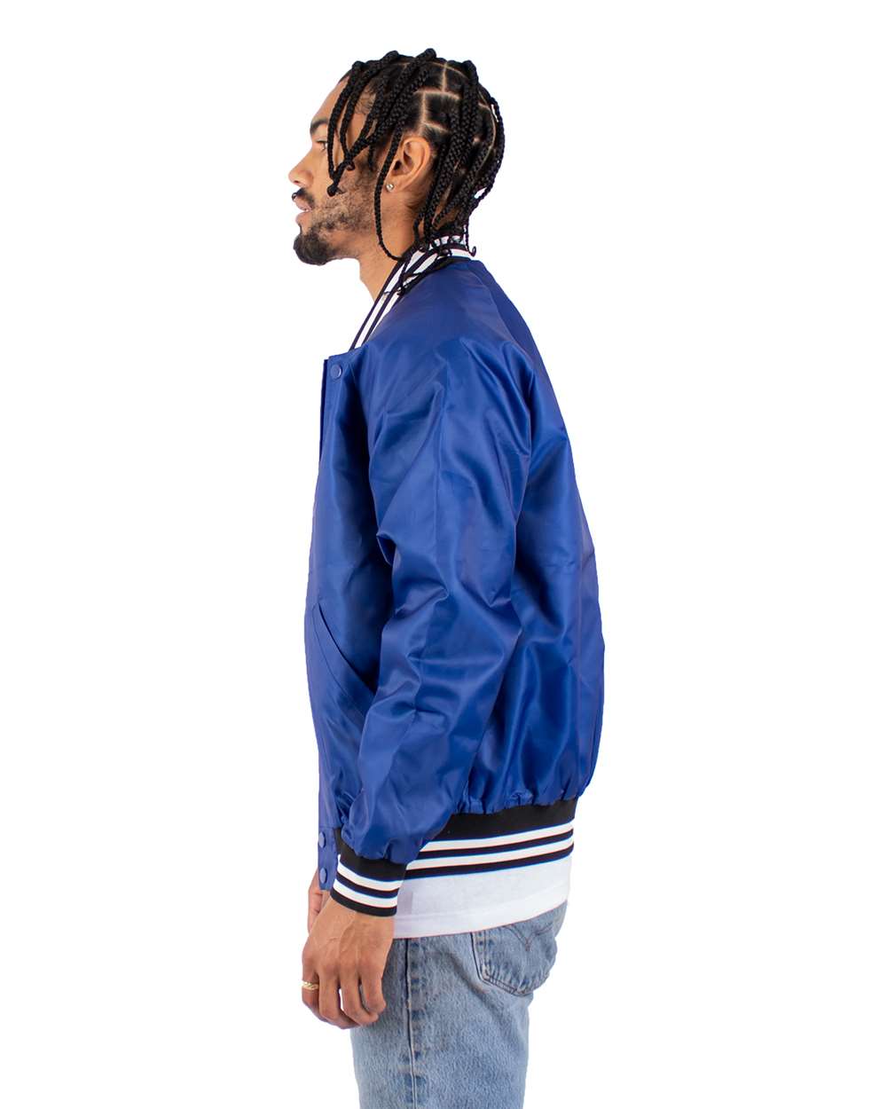 Men's Varsity Bomber Jacket - OnModelSide - B300C2753 - Royal