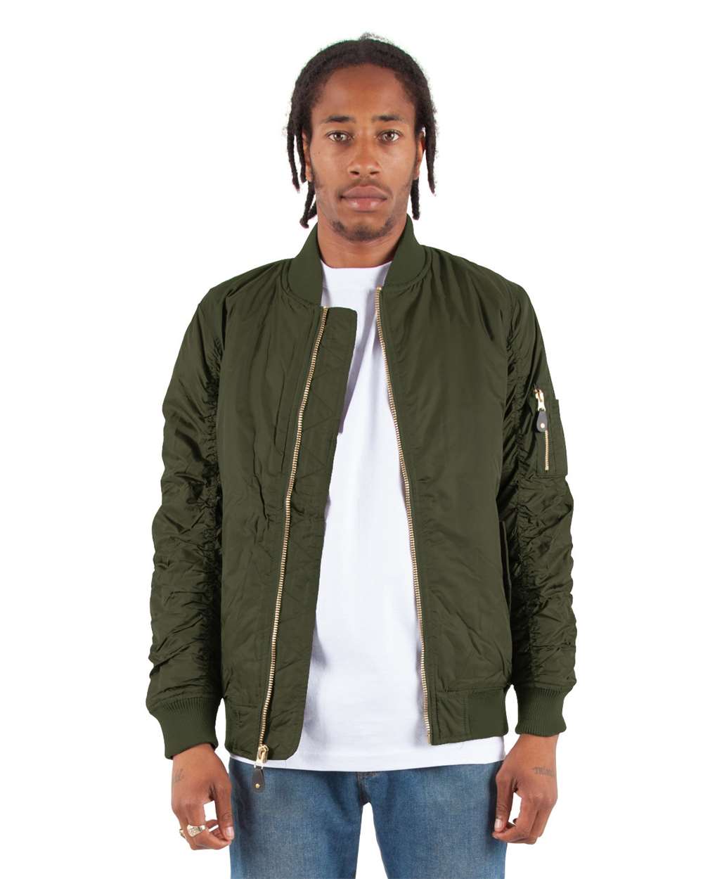 Unisex Bomber Jacket - OnModelFront - B247C2143 - Olive