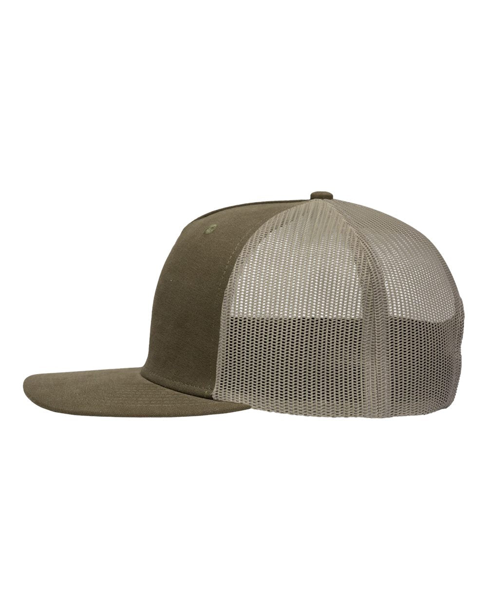Modern Five-Panel Trucker Fit Cap - DirectSide - B14895540 - Dark Olive Green/ Khaki
