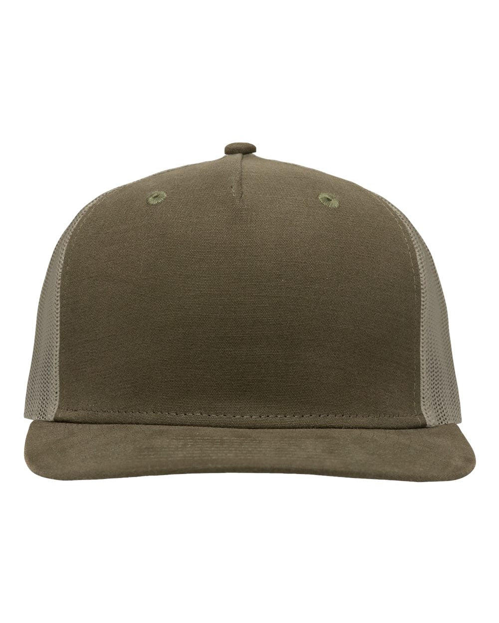 Modern Five-Panel Trucker Fit Cap - Front - B14895540 - Dark Olive Green/ Khaki