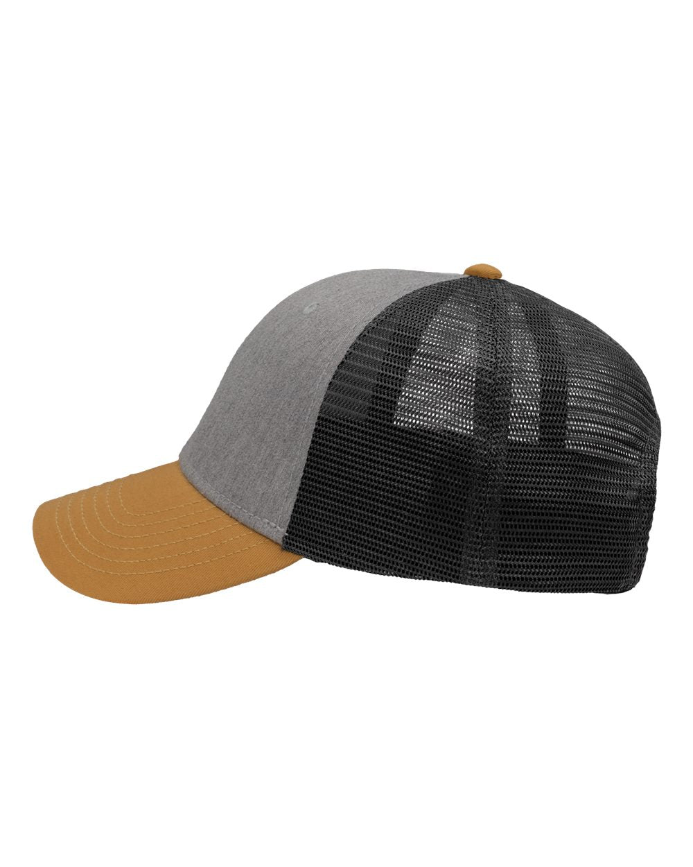 Traditional Lo-Pro Mesh Back Trucker Fit Cap - DirectSide - B18895200 - Heather Grey/ Charcoal/ Vegas Gold
