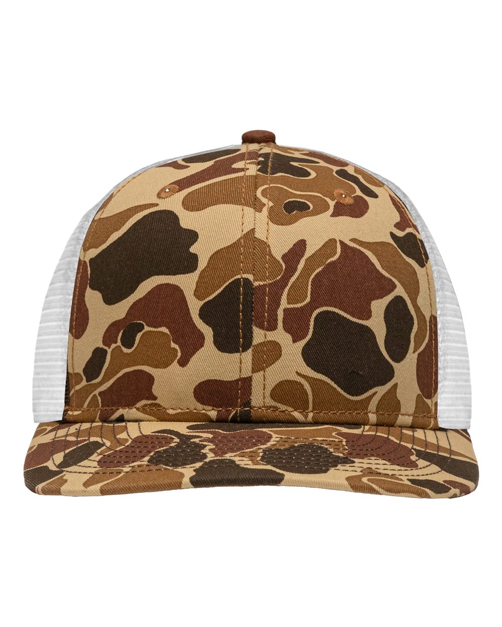 Traditional Lo-Pro Mesh Back Trucker Fit Cap - Front - B18895110 - Chino Duck Camo/ White