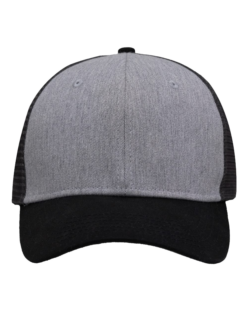 Traditional Lo-Pro Mesh Back Trucker Fit Cap - Front - B18895130 - Heather Grey/ Charcoal/ Black