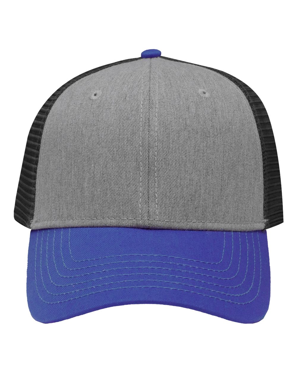 Traditional Lo-Pro Mesh Back Trucker Fit Cap - Front - B18895190 - Heather Grey/ Charcoal/ Royal