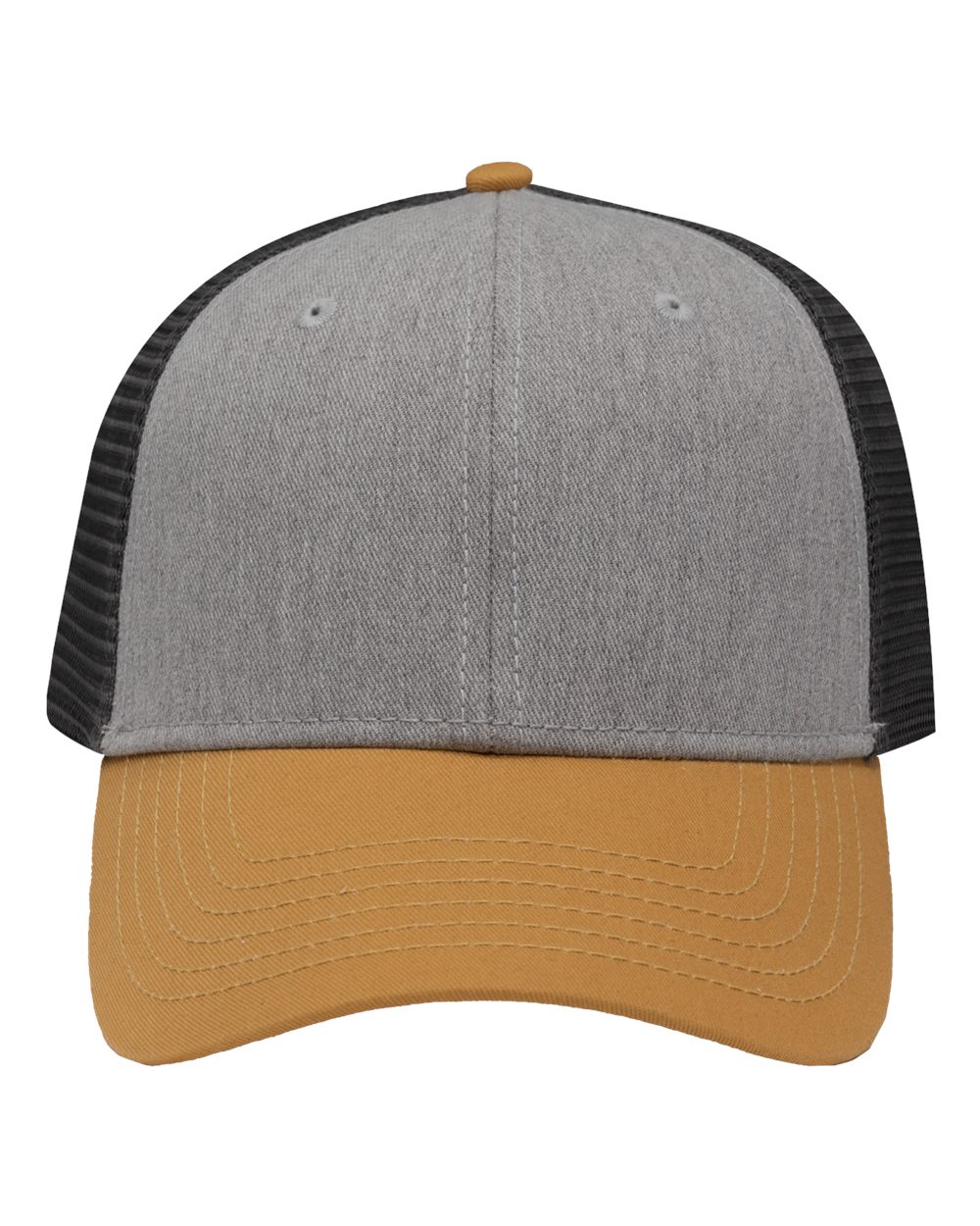Traditional Lo-Pro Mesh Back Trucker Fit Cap - Front - B18895200 - Heather Grey/ Charcoal/ Vegas Gold
