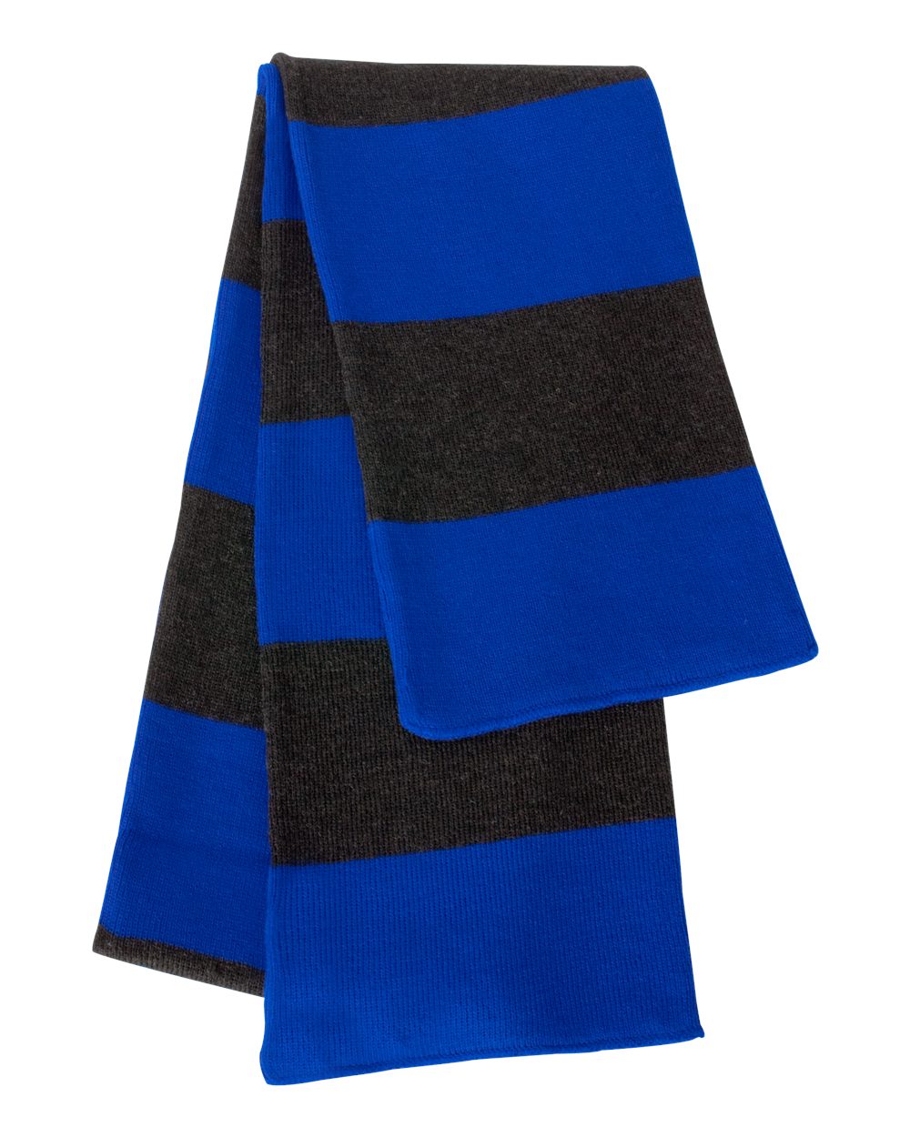 Rugby-Striped Knit Scarf - Back - B83795930 - Royal/ Charcoal