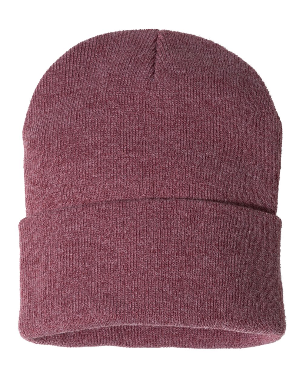 12" Solid Cuffed Beanie - Back - B83995320 - Heather Cardinal