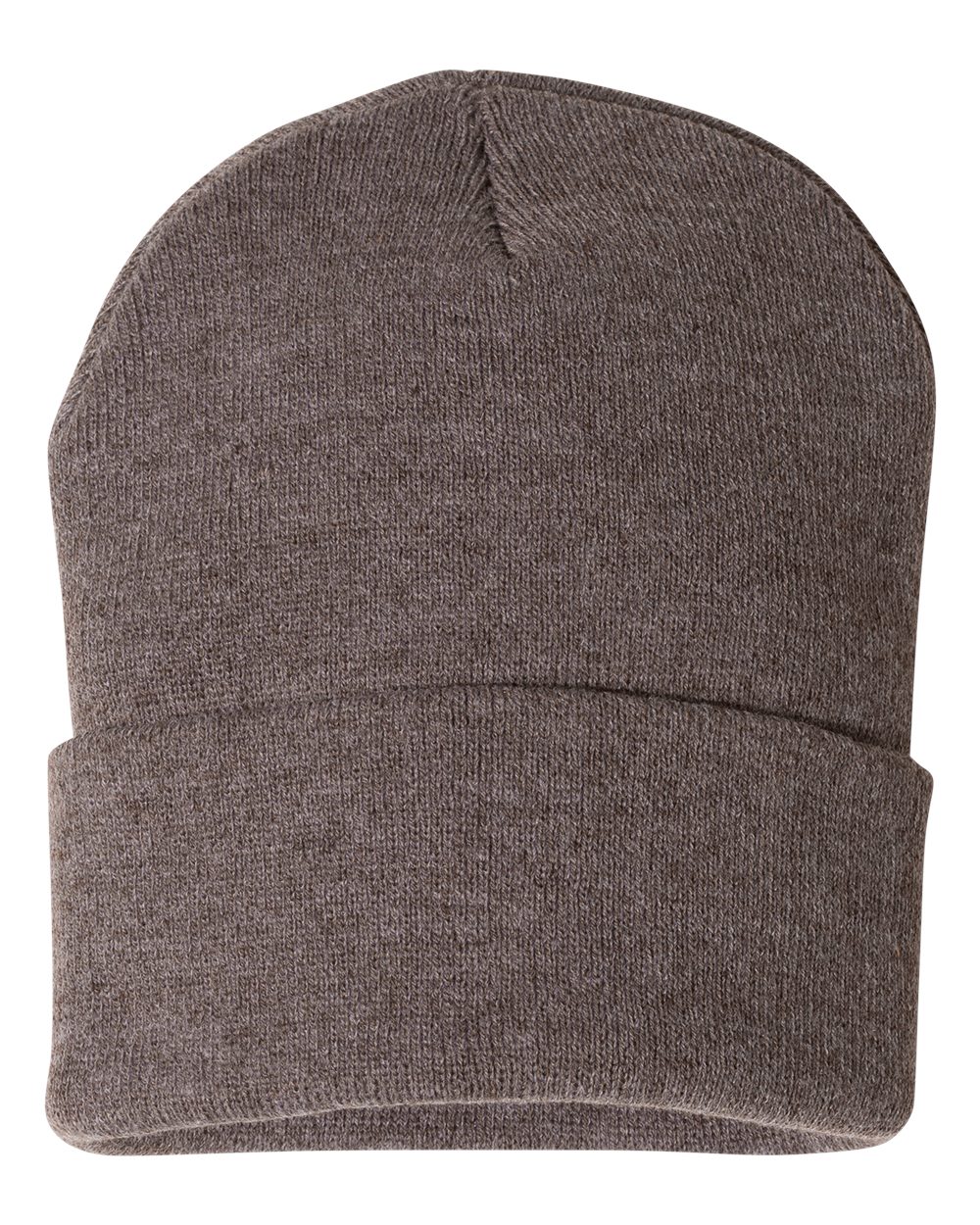 12" Solid Cuffed Beanie - Back - B83995560 - Heather Brown