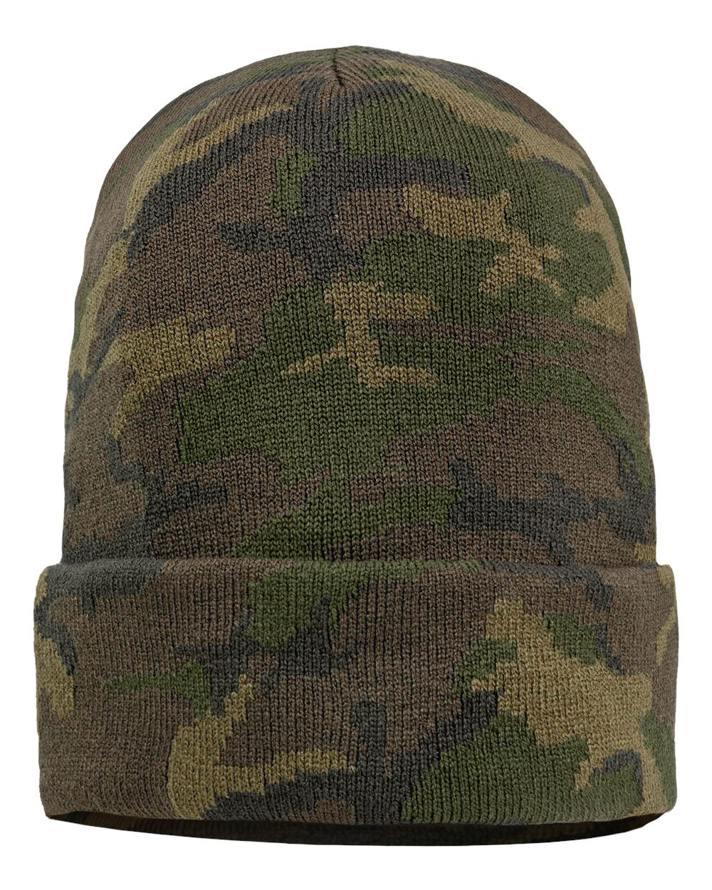 12" Solid Cuffed Beanie - Back - B83995980 - Green Camo