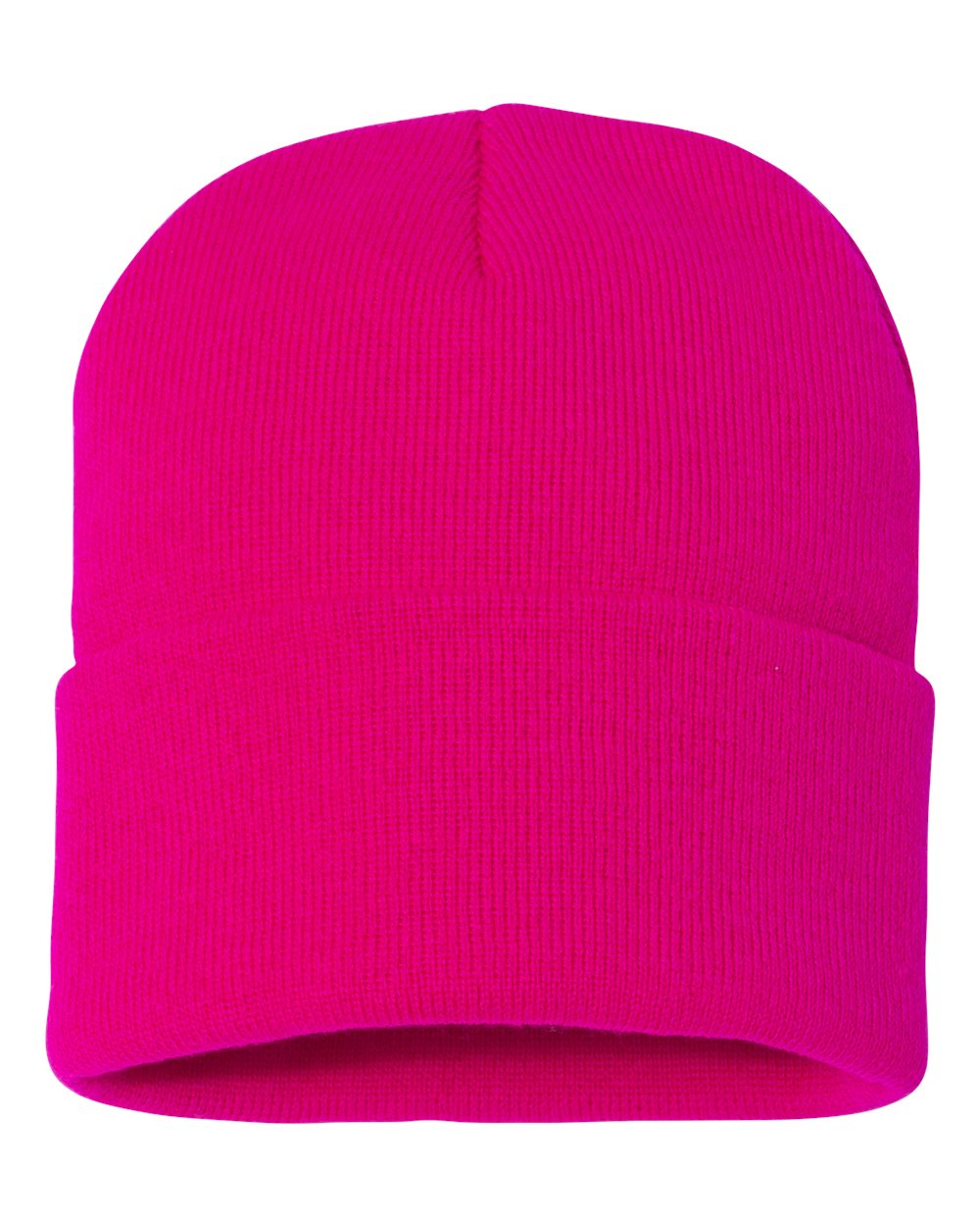 12" Solid Cuffed Beanie - Front - B83995690 - Neon Fuchsia