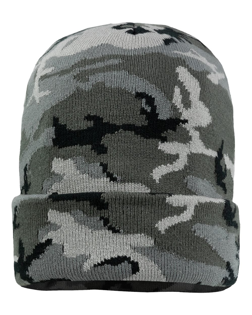 12" Solid Cuffed Beanie - Front - B83995960 - Grey Camo