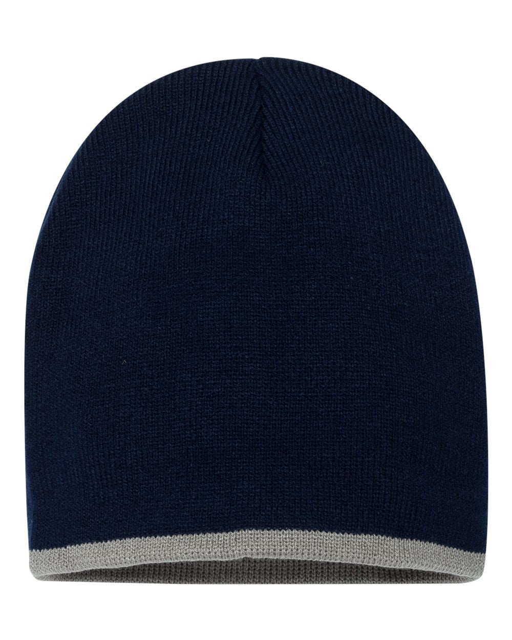 8" Bottom-Striped Beanie - Front - B81295350 - Navy/ Grey