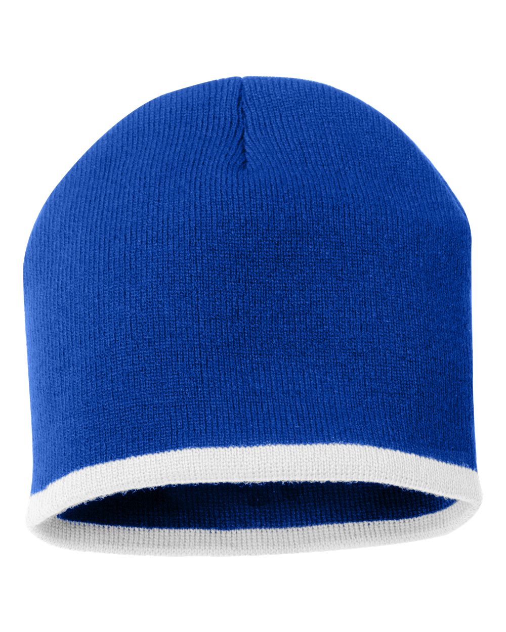 8" Bottom-Striped Beanie - Front - B81295750 - Royal/ White