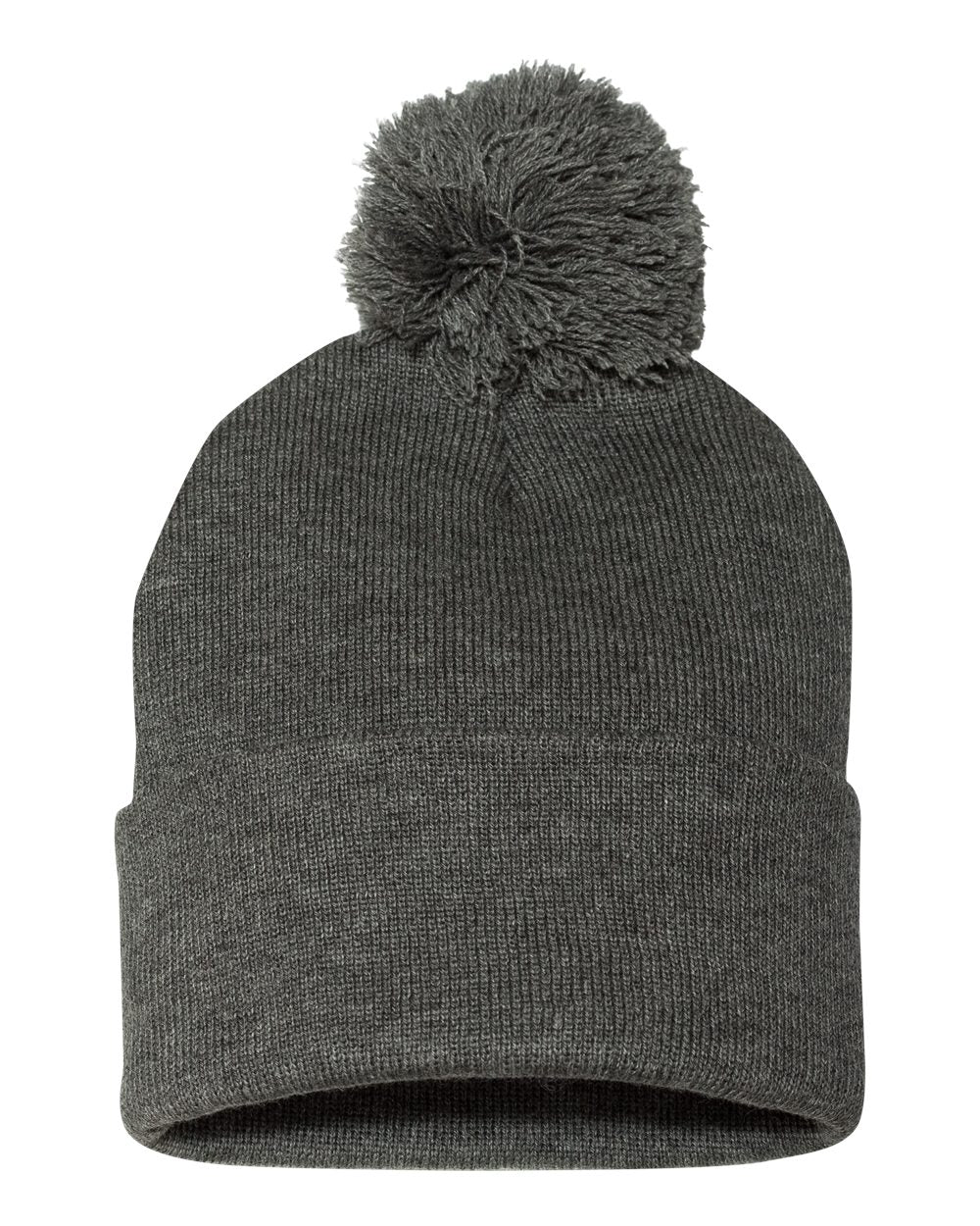 12" Pom-Pom Cuffed Beanie - Back - B21595580 - Dark Heather Grey