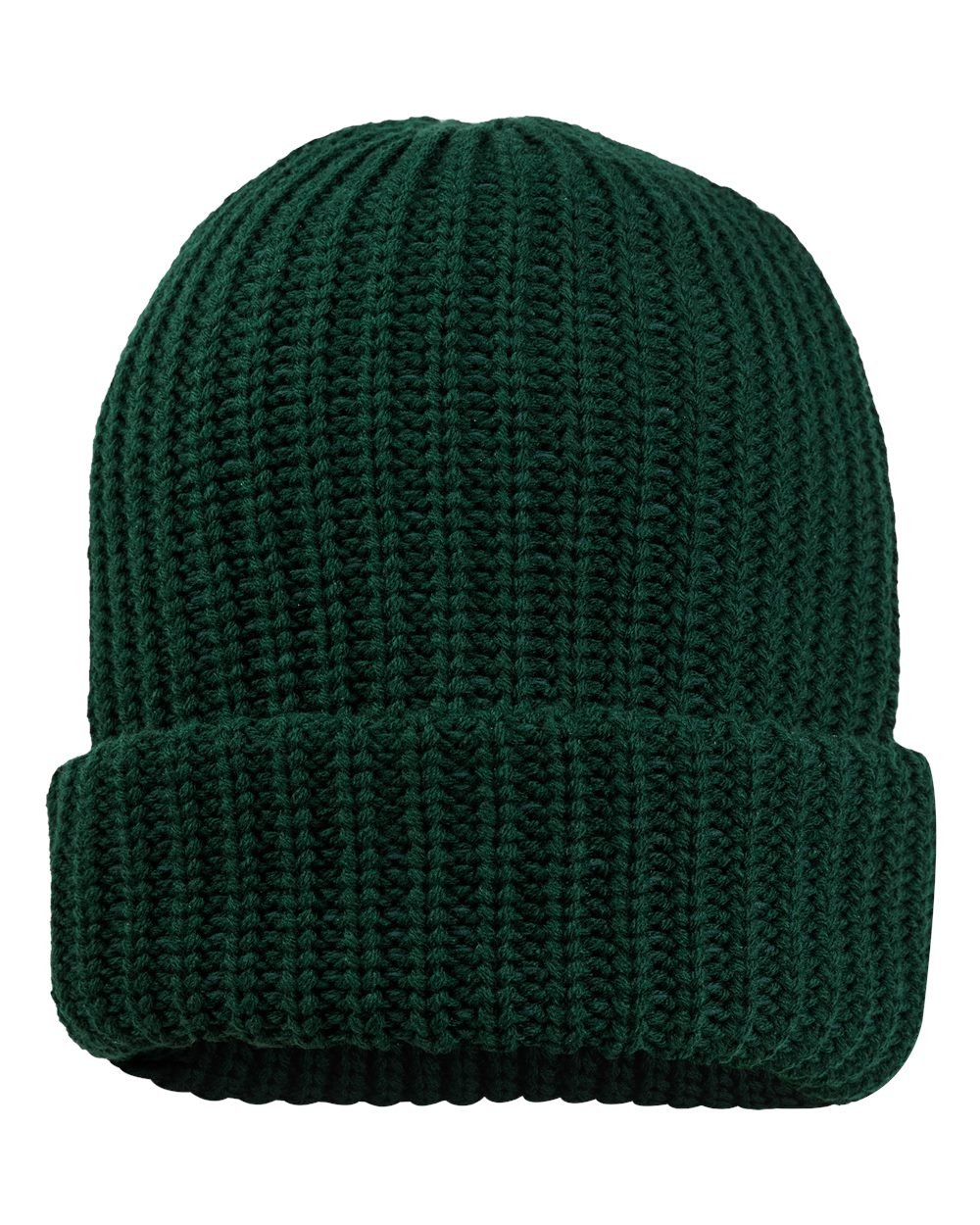 12" Chunky Cuffed Beanie - Back - B50795110 - Forest Green