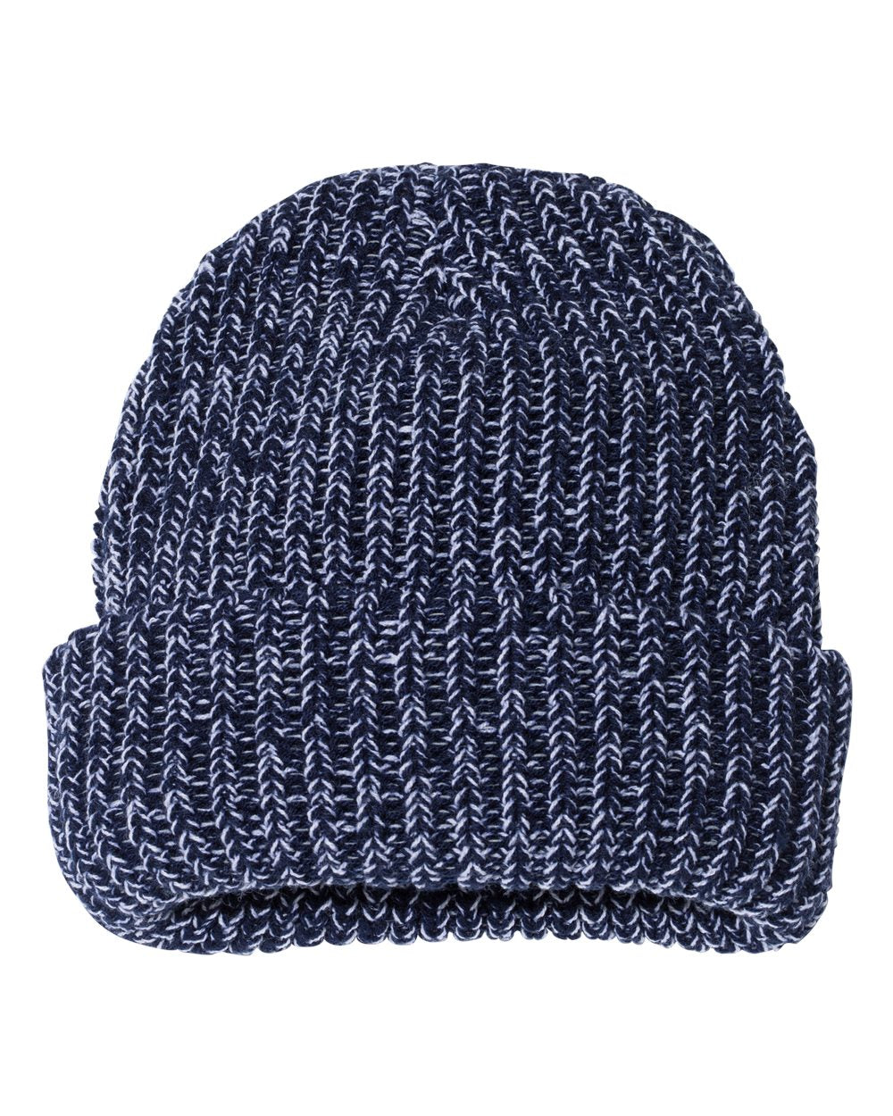 12" Chunky Cuffed Beanie - Front - B50795010 - Navy/ White