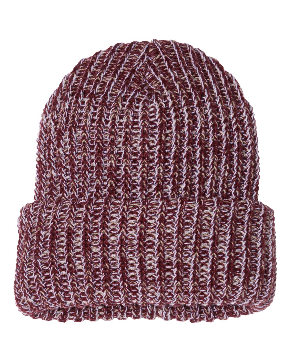 12" Chunky Cuffed Beanie - Front - B50795030 - Maroon/ Natural