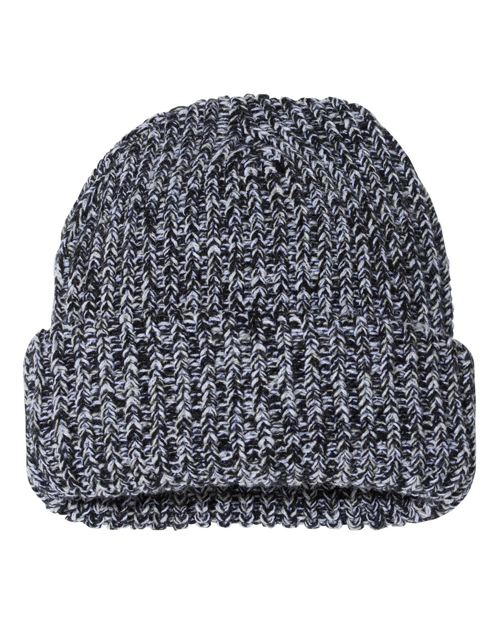 12" Chunky Cuffed Beanie - Front - B50795100 - Black/ Natural