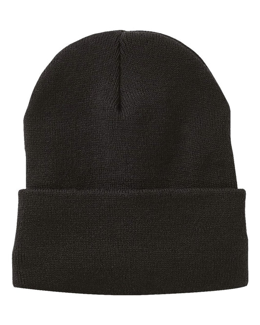 12" Fleece Lined Cuffed Beanie - Front - B56795500 - Black