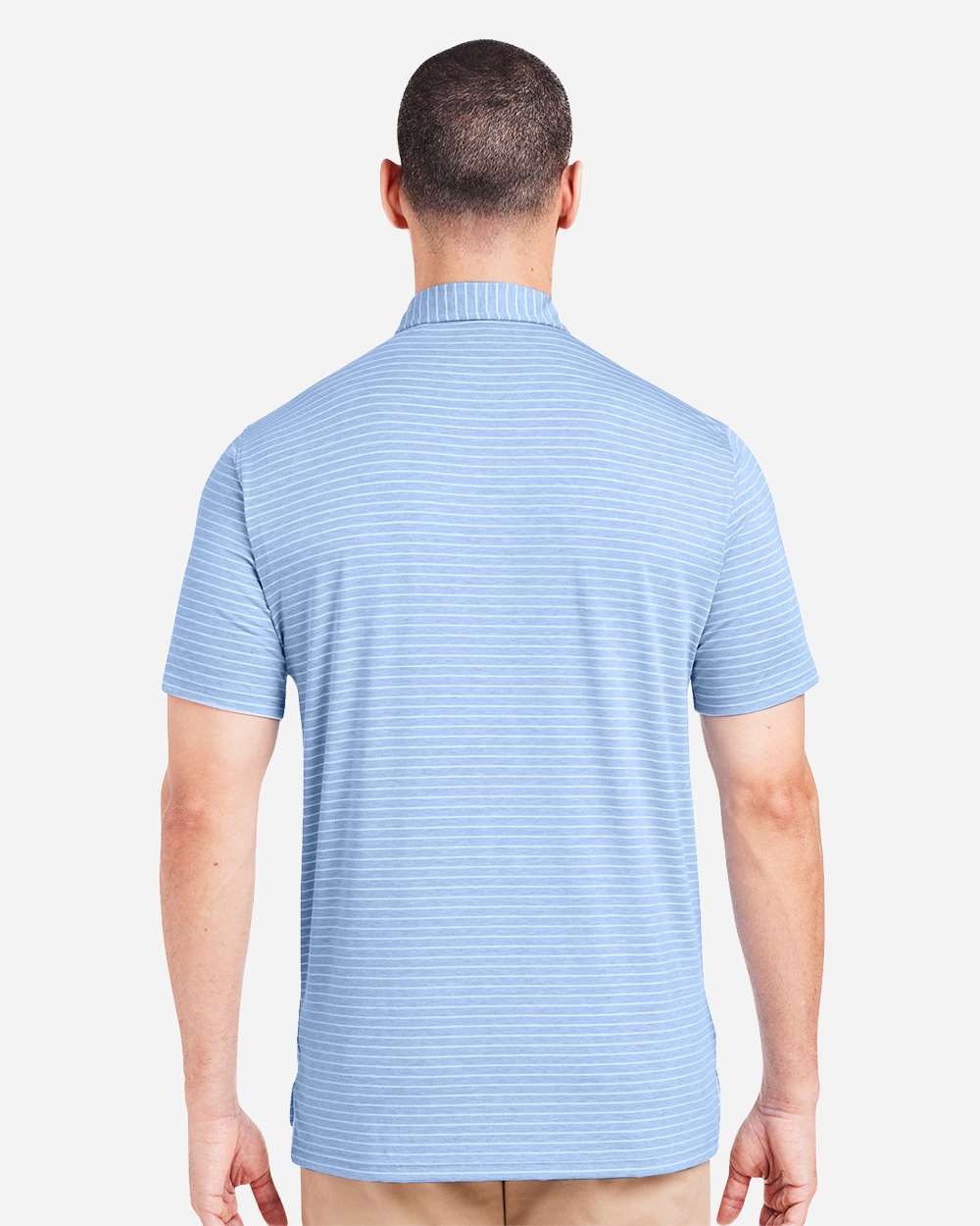 Men's Cloud Lightweight Polo Brookline Stripe - OnModelBack - B654D8253 - Polar Heather/ White