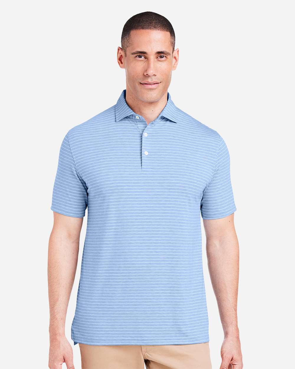 Men's Cloud Lightweight Polo Brookline Stripe - OnModelFront - B654D8253 - Polar Heather/ White