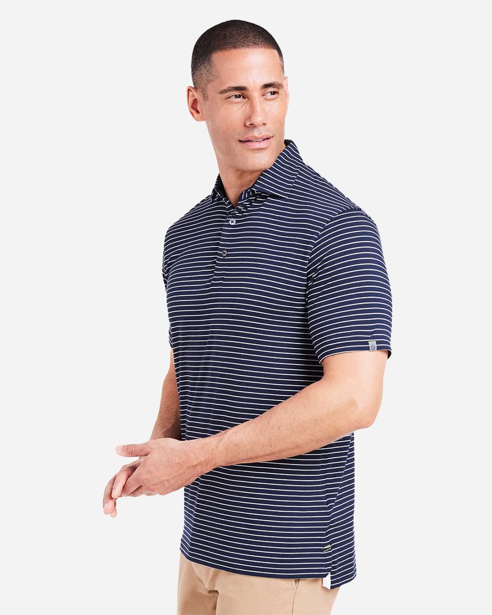 Men's Cloud Lightweight Polo Brookline Stripe - OnModelSide - B654D8653 - Classic Navy/ White