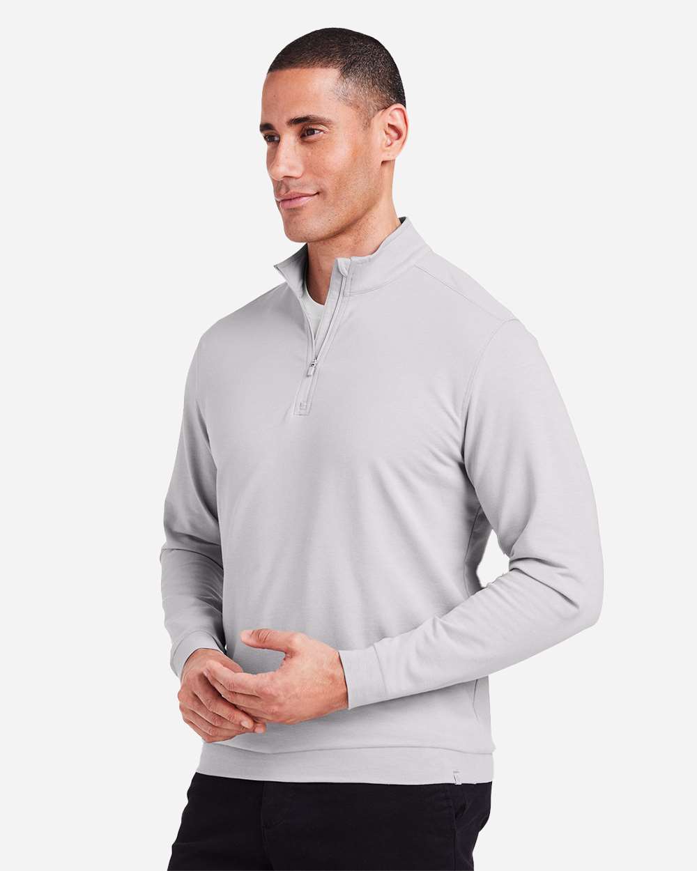 Men's Cloud French Terry Quarter-Zip Pullover - OnModelSide - B655D8353 - Silver