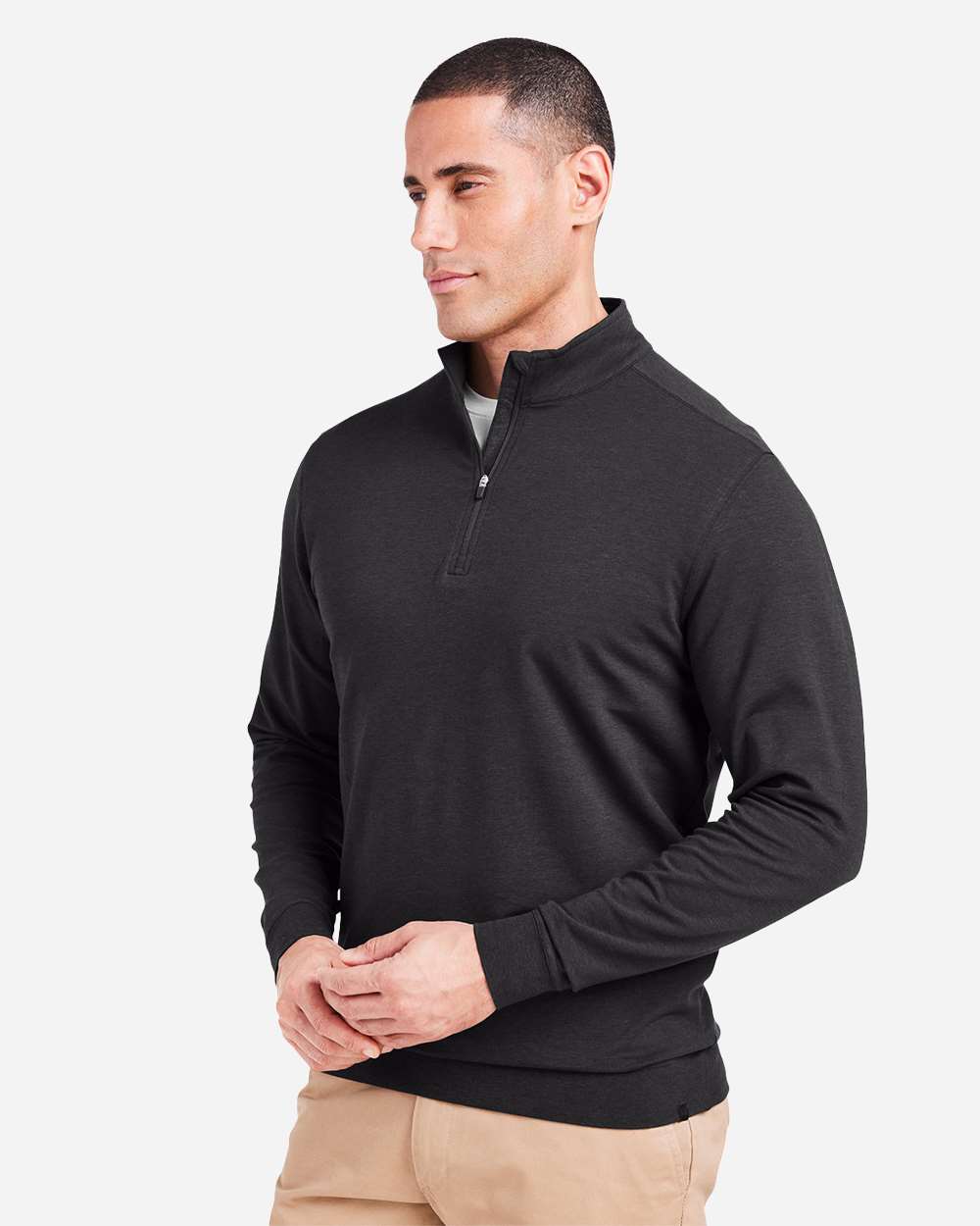 Men's Cloud French Terry Quarter-Zip Pullover - OnModelSide - B655D8503 - Black