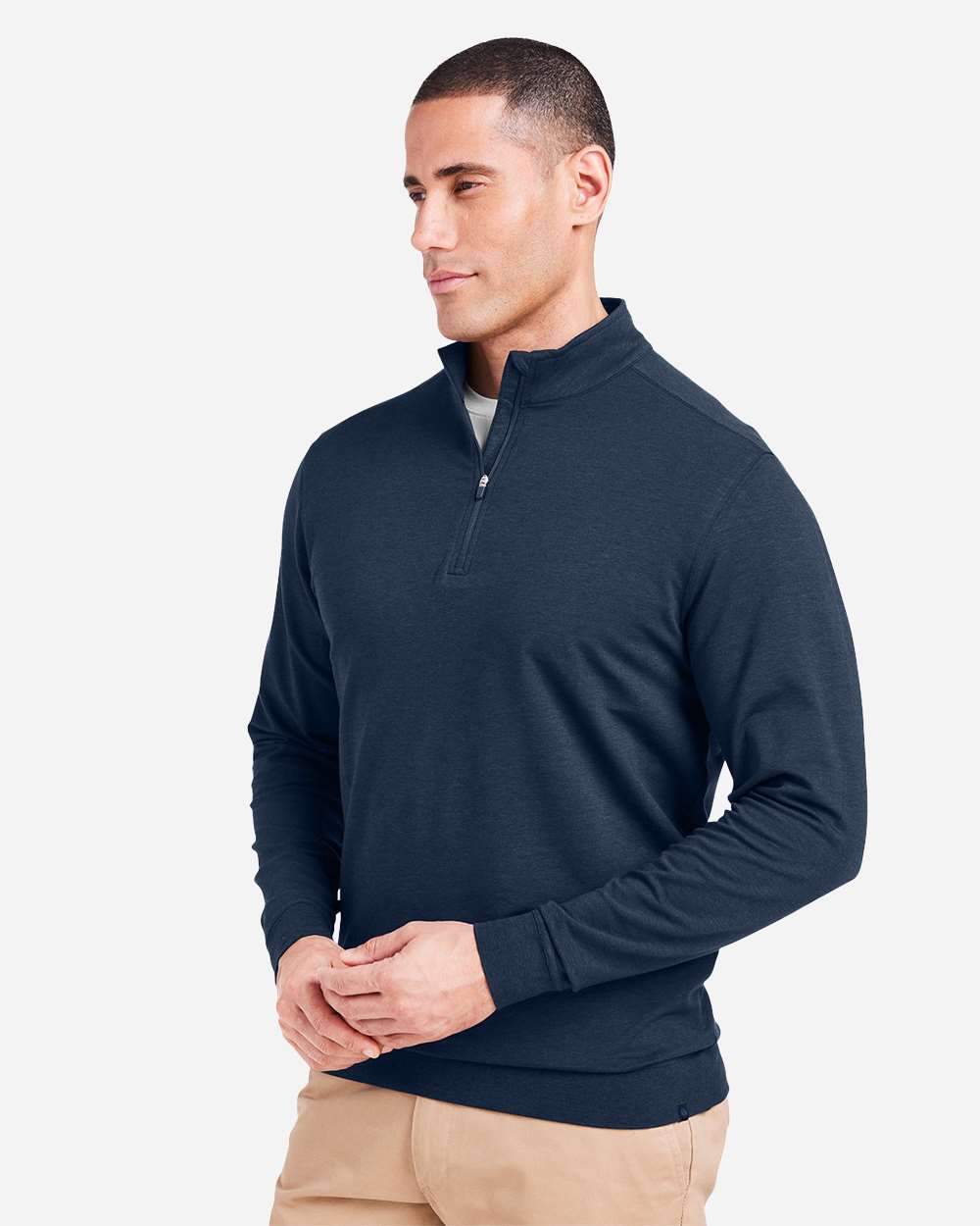 Men's Cloud French Terry Quarter-Zip Pullover - OnModelSide - B655D8653 - Classic Navy