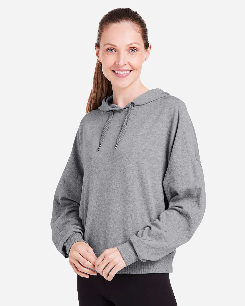 Women's Studio Hooded Fleece - OnModelSide - B663D8352 - Heather Grey