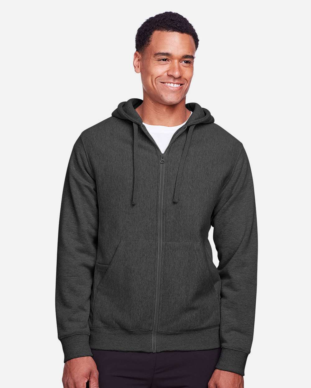 Unisex Zone HydroSport™ Heavyweight Full-Zip Hooded Sweatshirt - OnModelFront - B758D9022 - Dark Grey Heather