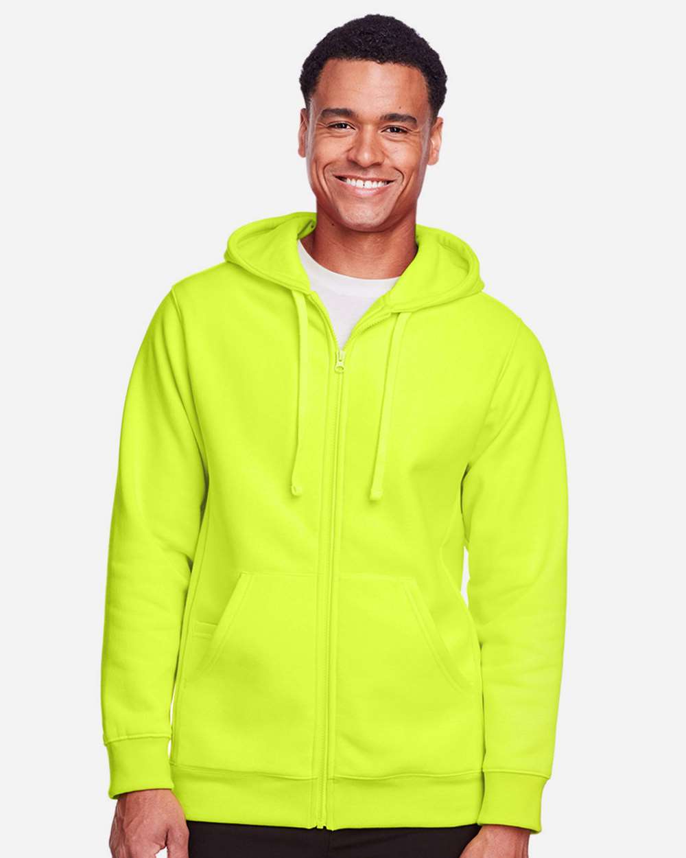 Unisex Zone HydroSport™ Heavyweight Full-Zip Hooded Sweatshirt - OnModelFront - B758D9172 - Safety Yellow