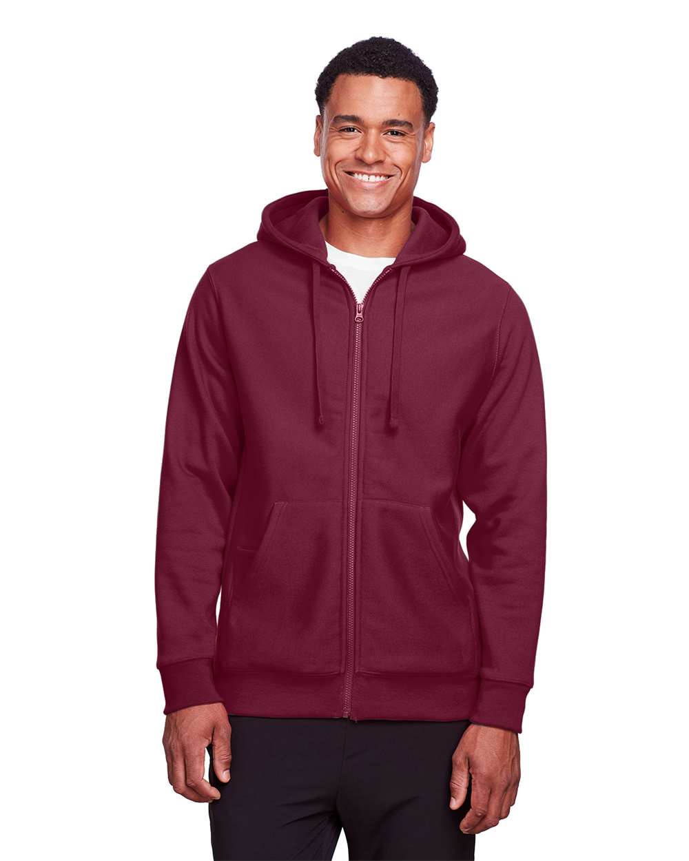 Unisex Zone HydroSport™ Heavyweight Full-Zip Hooded Sweatshirt - OnModelFront - B758D9534 - Sport Dark Maroon