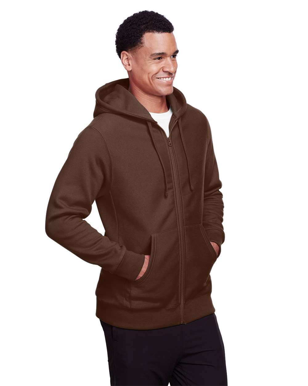 Unisex Zone HydroSport™ Heavyweight Full-Zip Hooded Sweatshirt - OnModelSide - B758D9054 - Sport Dark Brown