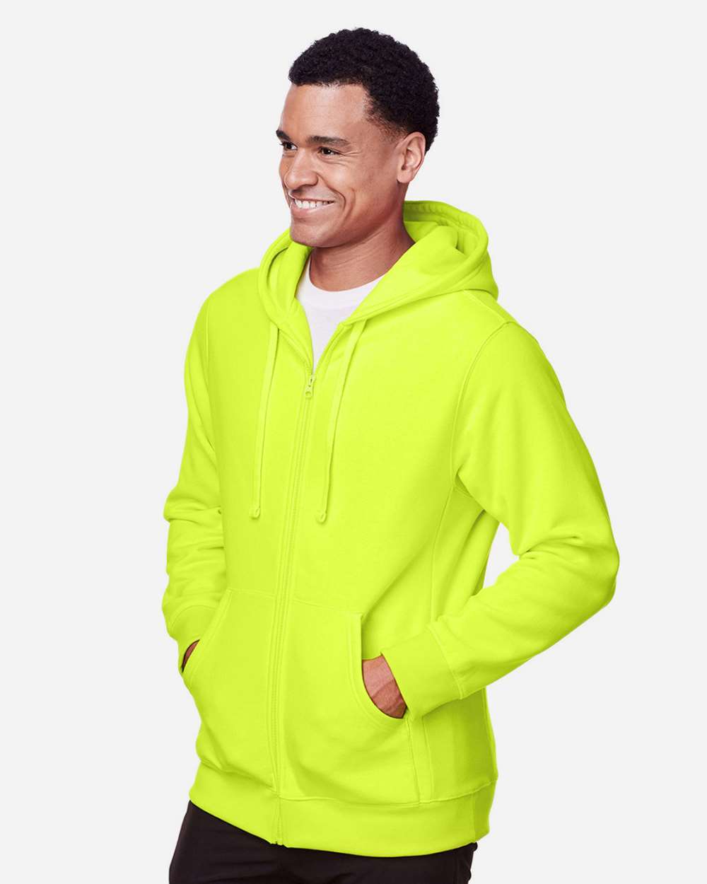Unisex Zone HydroSport™ Heavyweight Full-Zip Hooded Sweatshirt - OnModelSide - B758D9172 - Safety Yellow