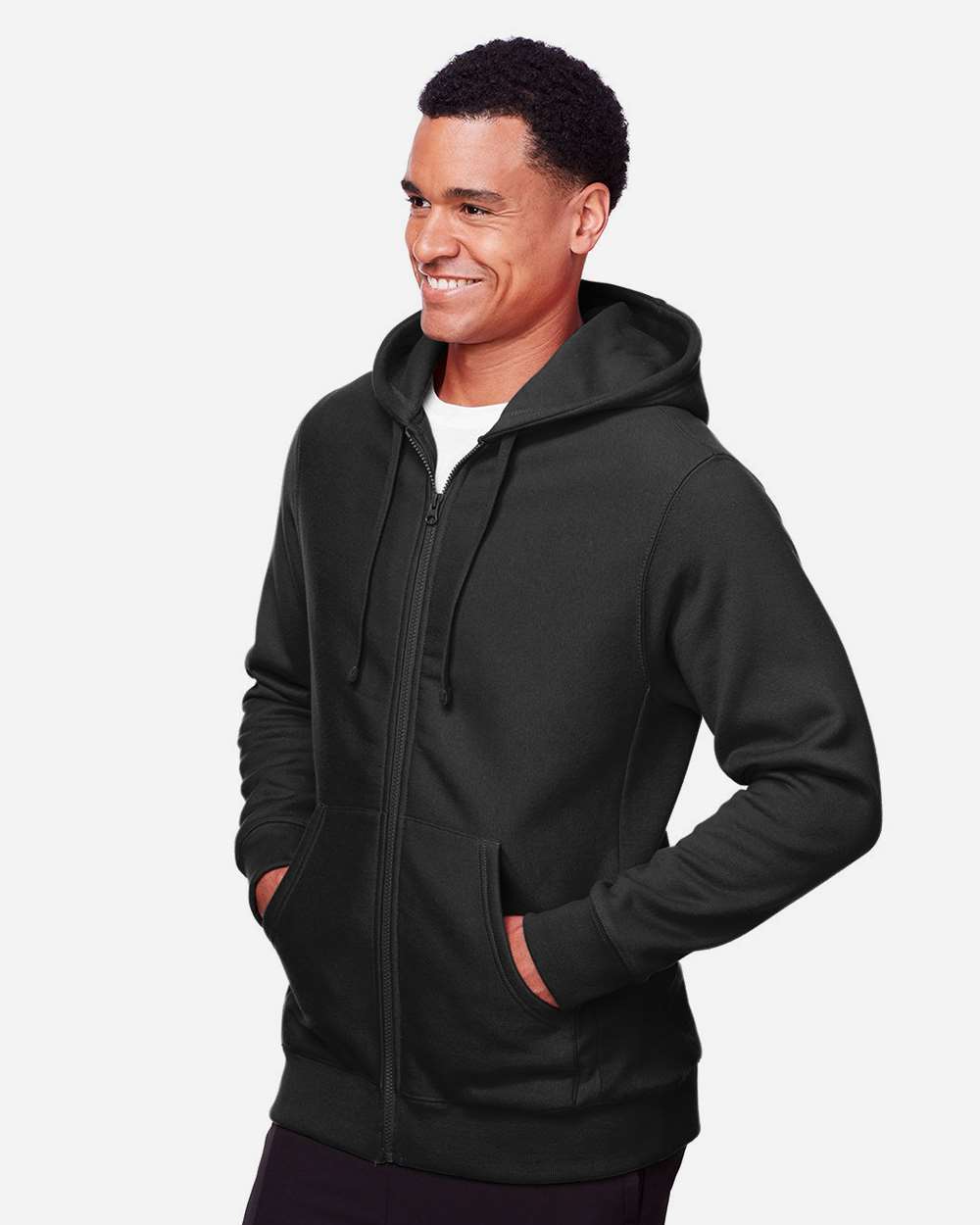 Unisex Zone HydroSport™ Heavyweight Full-Zip Hooded Sweatshirt - OnModelSide - B758D9502 - Black