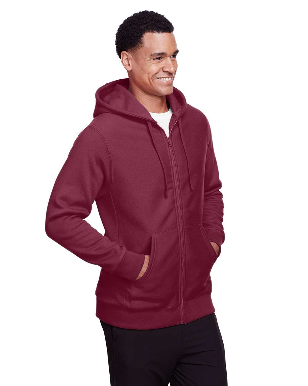 Unisex Zone HydroSport™ Heavyweight Full-Zip Hooded Sweatshirt - OnModelSide - B758D9534 - Sport Dark Maroon