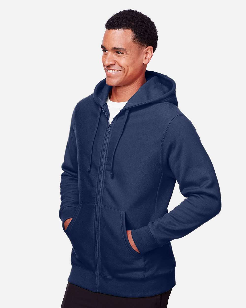 Unisex Zone HydroSport™ Heavyweight Full-Zip Hooded Sweatshirt - OnModelSide - B758D9652 - Sport Dark Navy