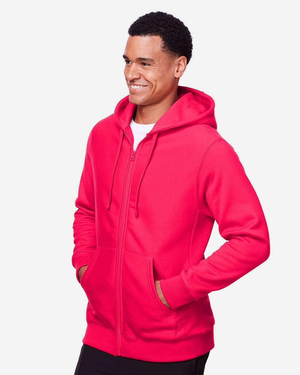 Unisex Zone HydroSport™ Heavyweight Full-Zip Hooded Sweatshirt - OnModelSide - B758D9702 - Sport Red