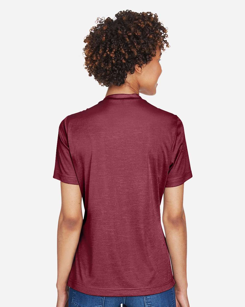 Women's Sonic Heather Performance T-Shirt - OnModelBack - B673D9532 - Sport Maroon Heather