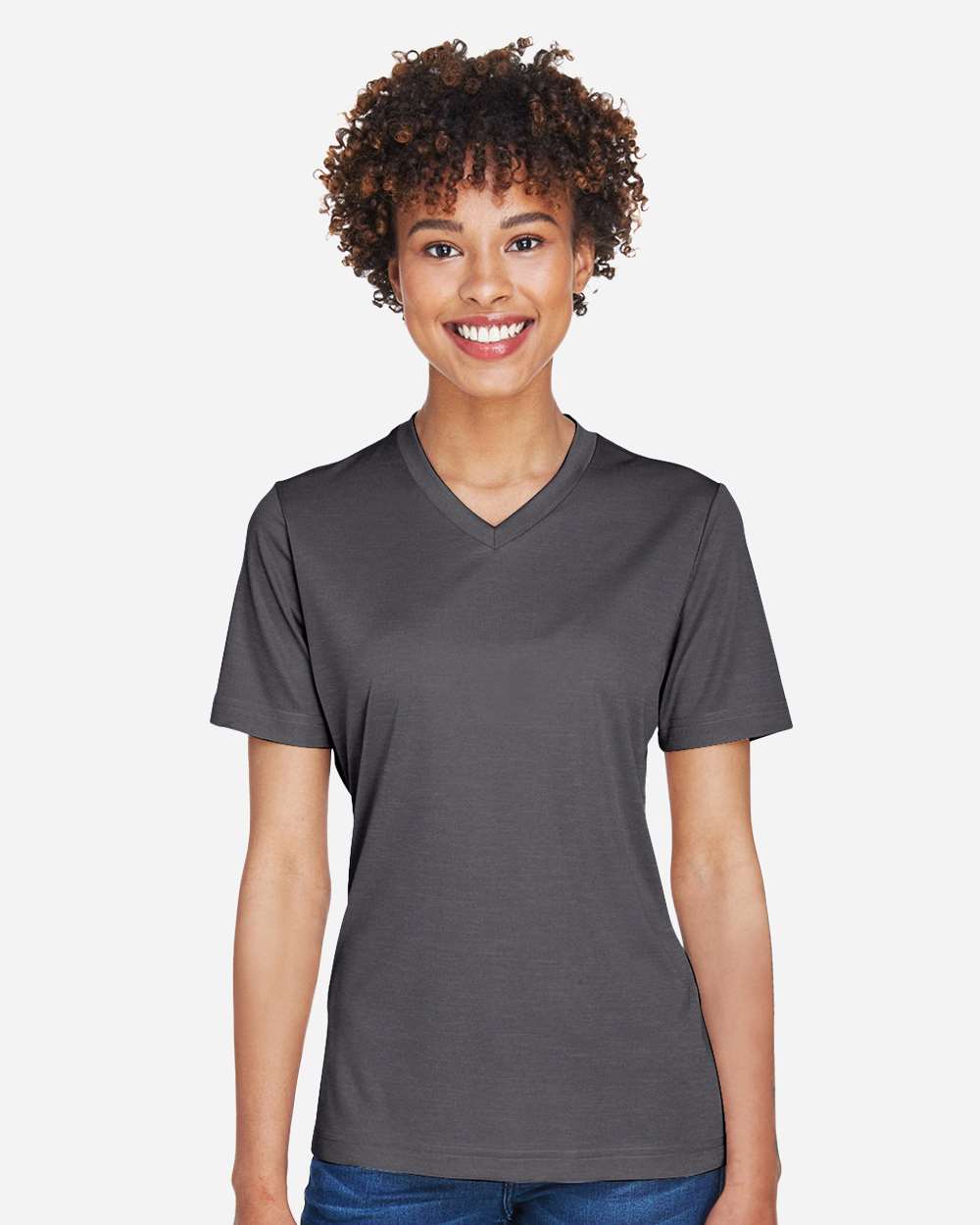 Women's Sonic Heather Performance T-Shirt - OnModelFront - B673D9022 - Dark Grey Heather