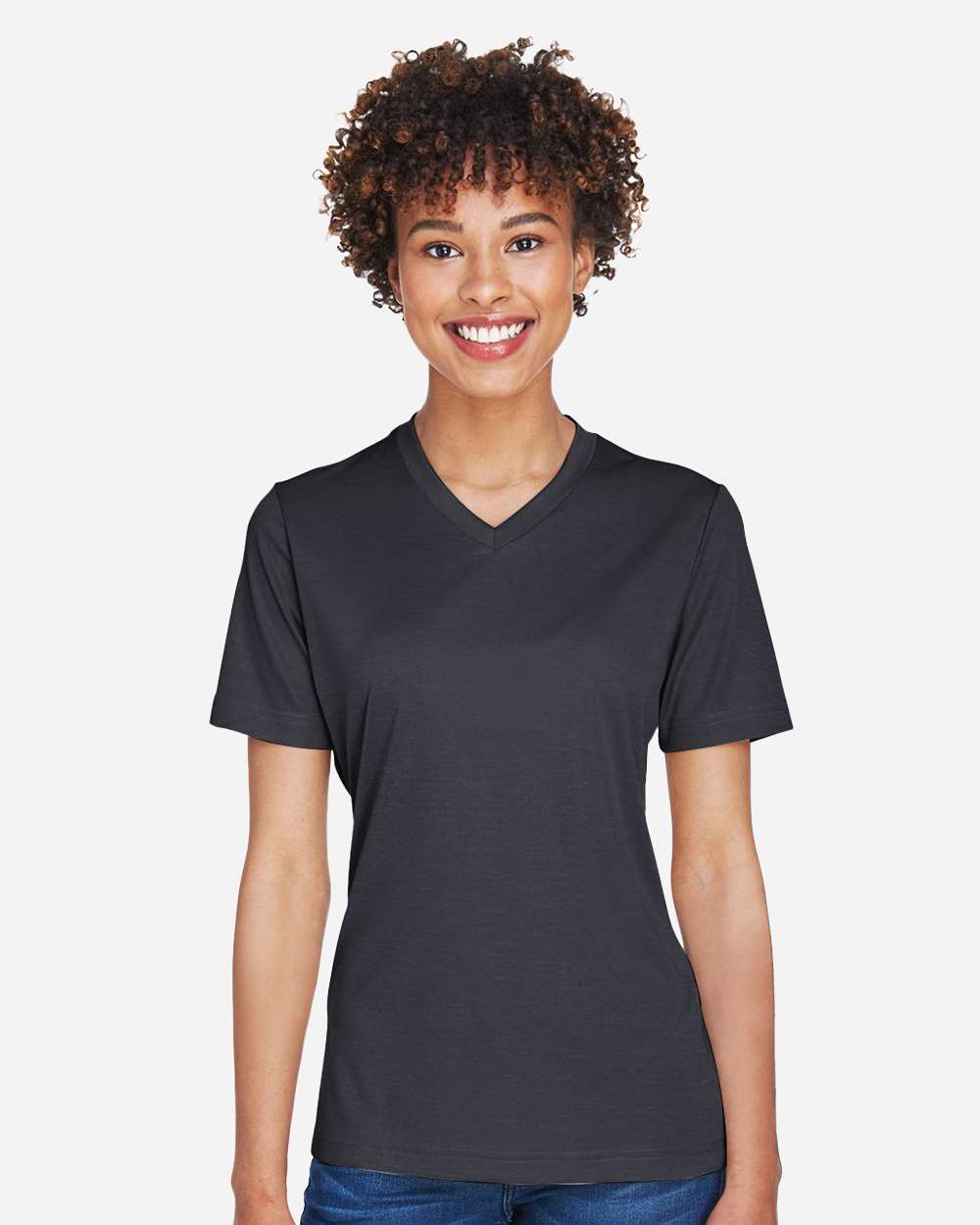 Women's Sonic Heather Performance T-Shirt - OnModelFront - B673D9502 - Black Heather