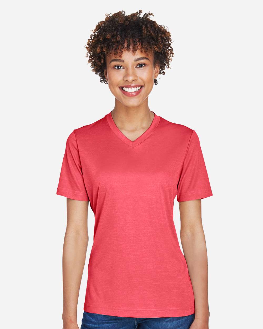 Women's Sonic Heather Performance T-Shirt - OnModelFront - B673D9702 - Sport Red Heather