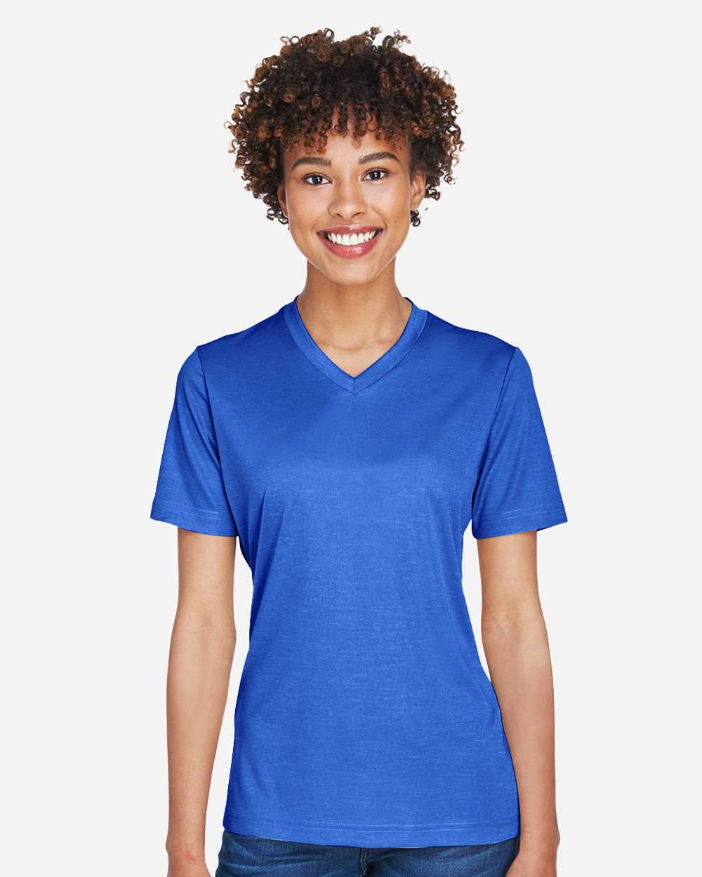 Women's Sonic Heather Performance T-Shirt - OnModelFront - B673D9752 - Sport Royal Heather
