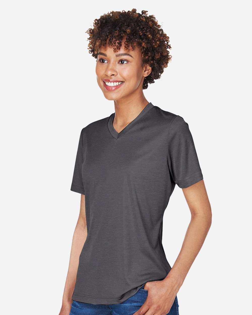 Women's Sonic Heather Performance T-Shirt - OnModelSide - B673D9022 - Dark Grey Heather