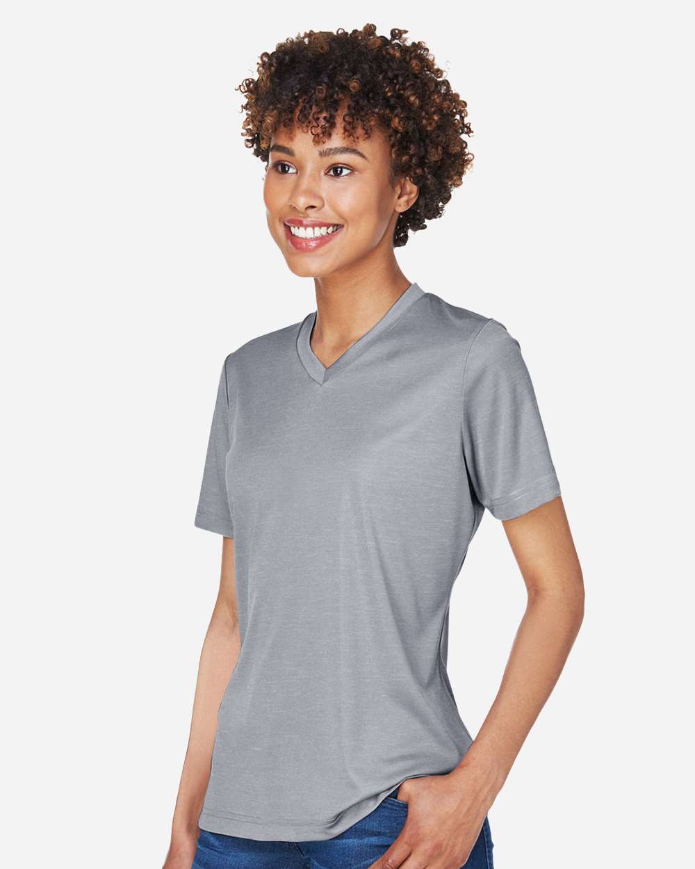 Women's Sonic Heather Performance T-Shirt - OnModelSide - B673D9102 - Athletic Heather