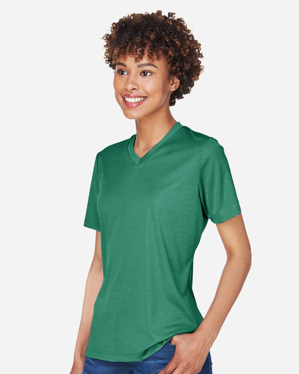 Women's Sonic Heather Performance T-Shirt - OnModelSide - B673D9542 - Sport Forest Heather